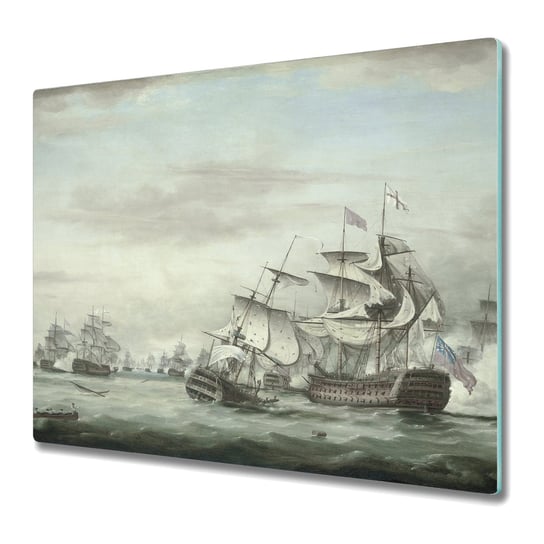 Wytrzymała Deska Kuchenna ze Szkła Hartowanego 60x52 cm - Malarstwo bitwa okrętów Coloray