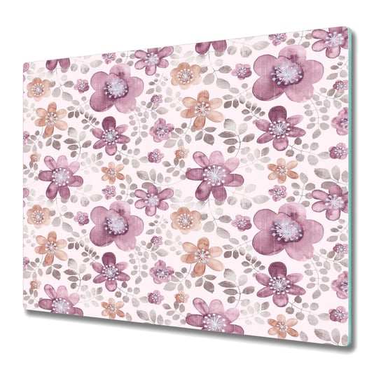 Wytrzymała Deska Kuchenna ze Szkła Hartowanego 60x52 cm - Różowe i fioletowe kwiaty Coloray