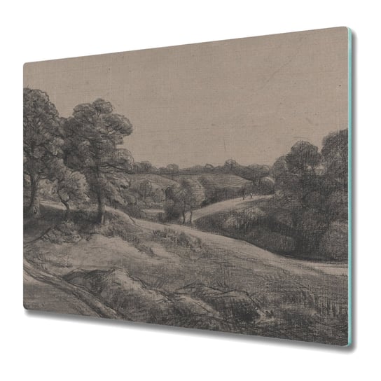 Wytrzymała Deska Kuchenna ze Szkła Hartowanego 60x52 cm - Szara wieś retro krajobraz Coloray