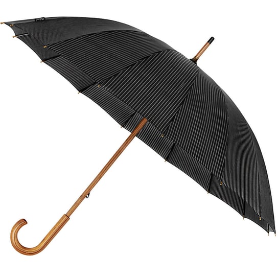 Wytrzymały elegancki parasol  Falcone, 16 brytów, drewniana rączka, czarny w prążki Impliva