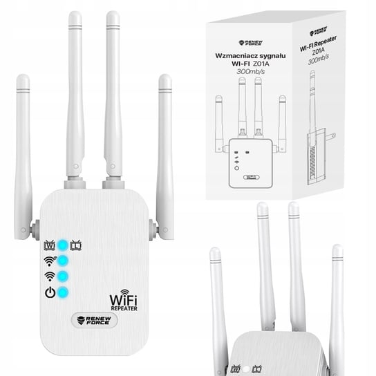 Wzmacniacz sygnału Wi-Fi repeater 300Mb/s 2.4G duży zasięg 4 anteny MOCNY Z01A LOGIT