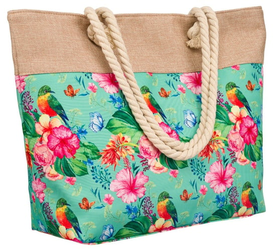 Wzorzysta torba plażowa shopper wzór kwiatowy, jasnozielony Cavaldi