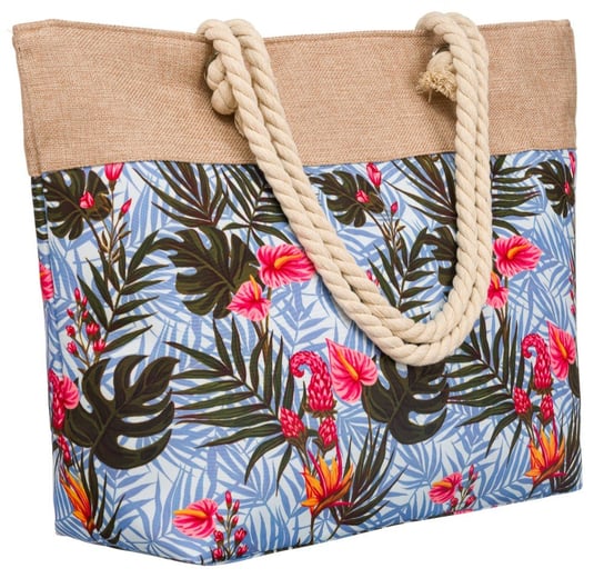 Wzorzysta torba plażowa shopper wzór roślinny, jasnoniebieski Cavaldi