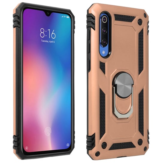 Xiaomi Mi 9 SE Etui Bi Material Sztywny Miękki magnetyczny stojak z pierścieniem Różowe złoto Avizar