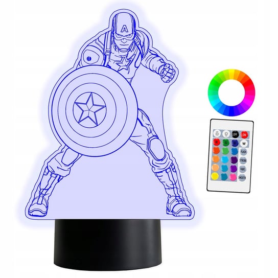 XL Lampka LED 3D Kapitan Ameryka Marvel 16 kolorów + Pilot Inna marka