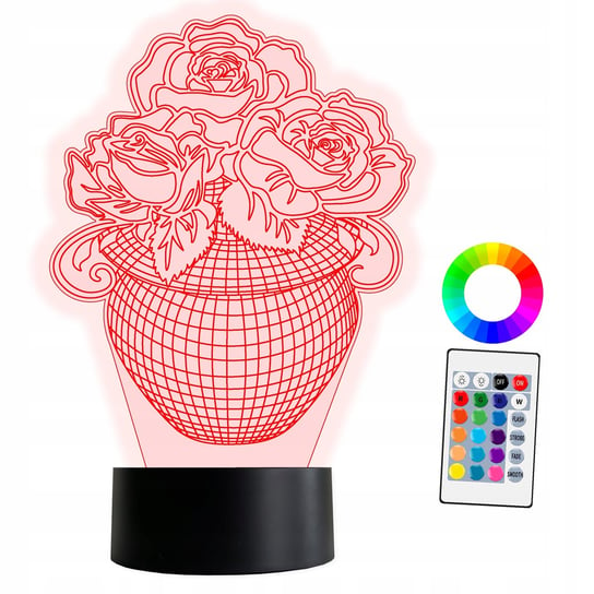XL Lampka Nocna LED 3D Kwiaty Walentynki Prezent 16 kolorów + Pilot Inna marka