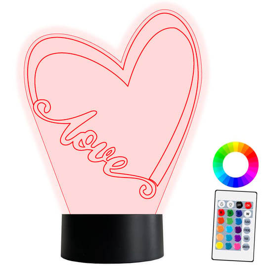 XL LAMPKA NOCNA LED 3D Miłość Walentynki Prezent Serce 16 kolorów + Pilot IMIĘ Grawer Inna marka