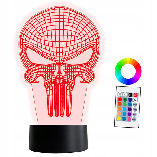 XL Lampka Nocna LED 3D Punisher Czaszka 16 kolorów + Pilot Inna marka