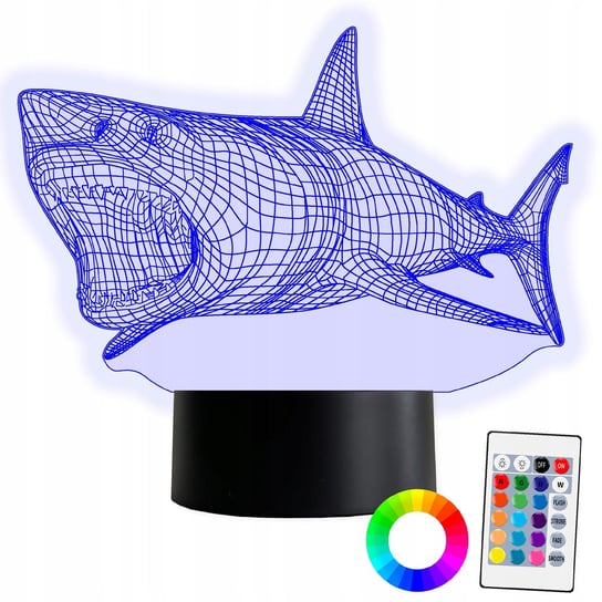 XL Lampka Nocna LED 3D Rekin Shark 16 kolorów + Pilot Inna marka