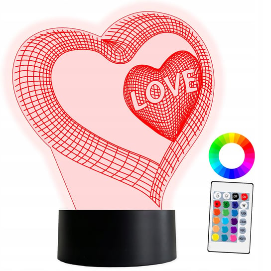 XL Lampka Nocna LED 3D Serce Love Miłość Prezent 16 kolorów + Pilot Inna marka