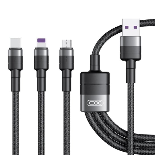 XO Kabel NB-Q191 3w1 USB - Lightning + USB-C + microUSB 1,2 m 40W, czarny XO