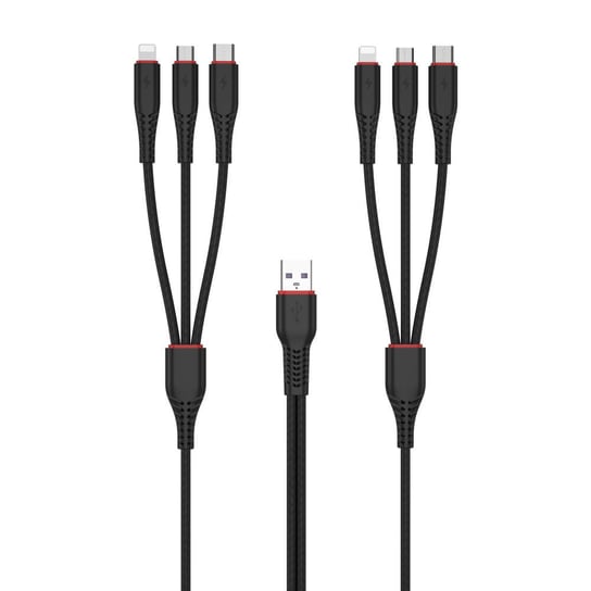 XO kabel NB196 6w1 USB - 2x Lightning + USB-C + microUSB 1,2m 3,5A / 2 m 2,5A czarny XO