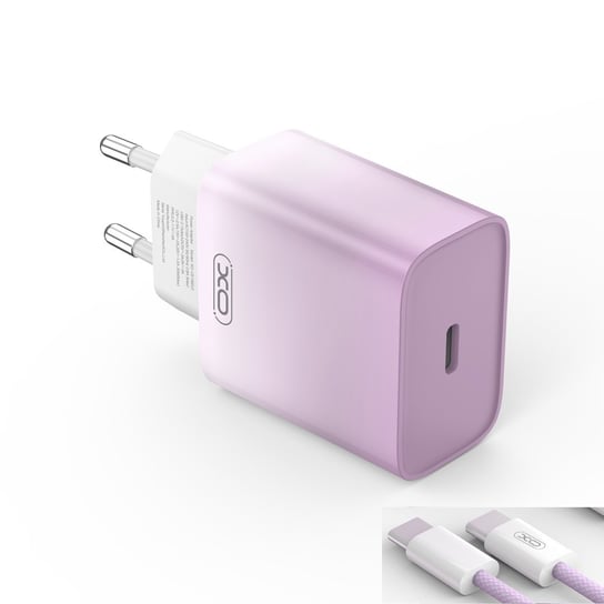 XO ładowarka sieciowa CE18 PD 30W 1x USB-C fioletowo-biała + kabel USB-C - USB-C XO