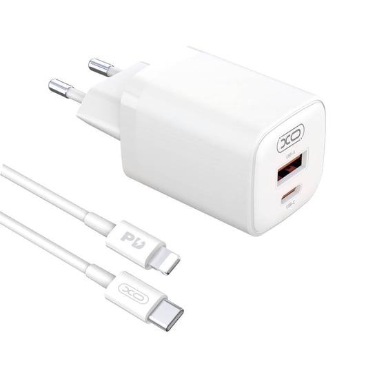 XO ładowarka sieciowa L96 PD 30W QC 3.0 18W 1x USB 1x USB-C biała + kabel USB-C - Lightning XO