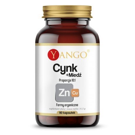 Yango Cynk Miedź 10:1 Zn Cu organiczna Suplementy diety, 90 kaps Yango