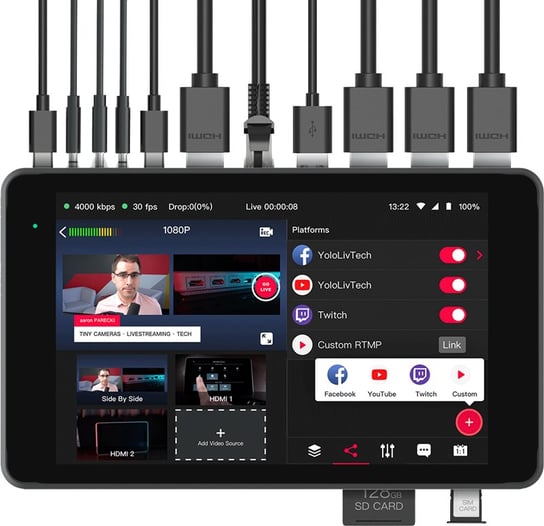 YoloBox Pro Portable Multicam Live Streaming Studio (switcher wideo, koder, monitor, rejestrator i mikser audio) Inna marka