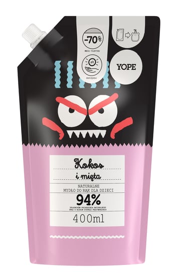 Yope, Naturalne mydło do rąk dla dzieci, Kokos i Mięta, 400 ml Yope