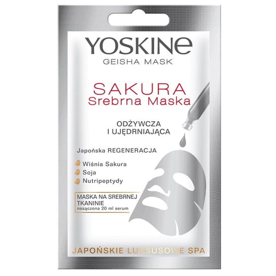 Yoskine, Geisha Mask Sakura, Srebrna maska na tkaninie odżywcza i ujędrniająca, 20 ml Yoskine