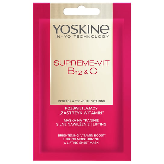 Yoskine, Supreme-Vit B12 + C, Rozświetlający "zastrzyk witamin" maska na tkaninie silnie nawilżenie i lifting Yoskine