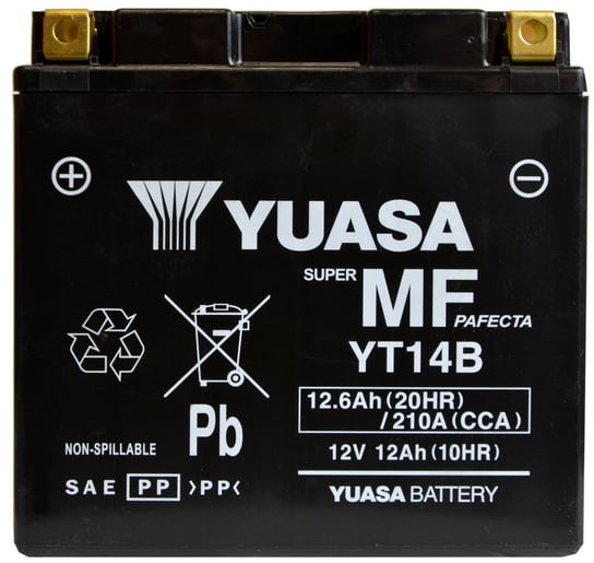 YUASA YT14B MF AGM 12,6Ah 210A 12V L+ Akumulator motocyklowy YUASA