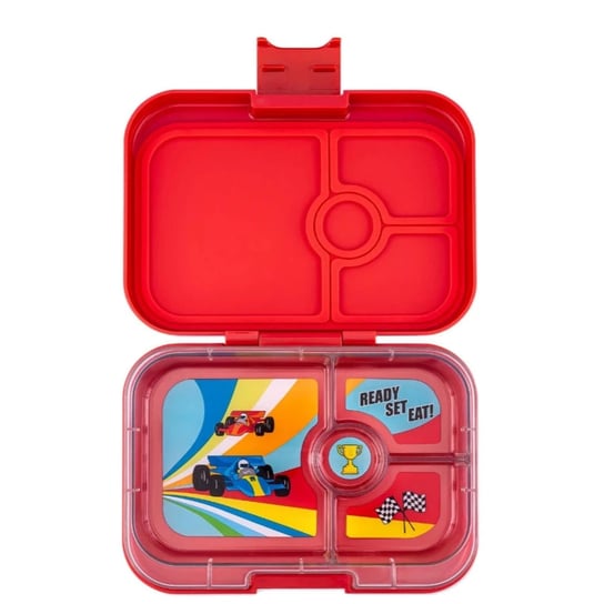 YUMBOX PANINO lunchbox, 4 przegródki, Roar Red/Race cars tray yumbox