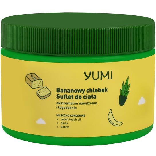 Yumi Bananowy chlebek krem suflet do ciała 300ml nawilża, odżywia i łagodzi, z aloesem i masłem kakaowym, wegański YUMI