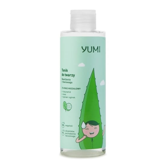 Yumi, Tonik nawilżająco-równoważący 3% kwas migdałowy Szpinak-Ogórek, 200 ml YUMI