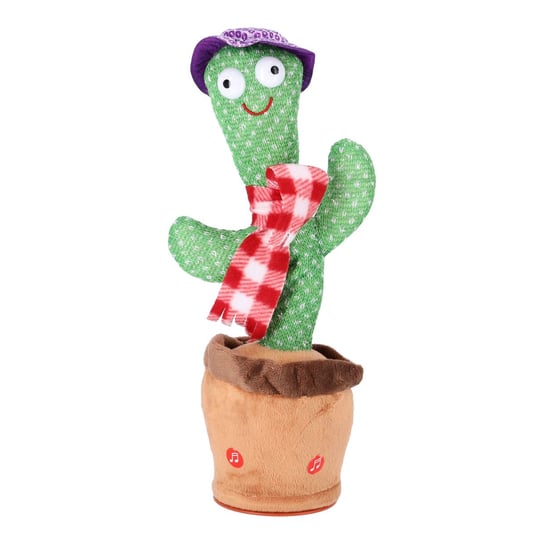 Zabawka Dla Dzieci - Tańczący Kaktus - Z Czerwonym Szalikiem W Kratę I Fioletowym Kapeluszem HEDO
