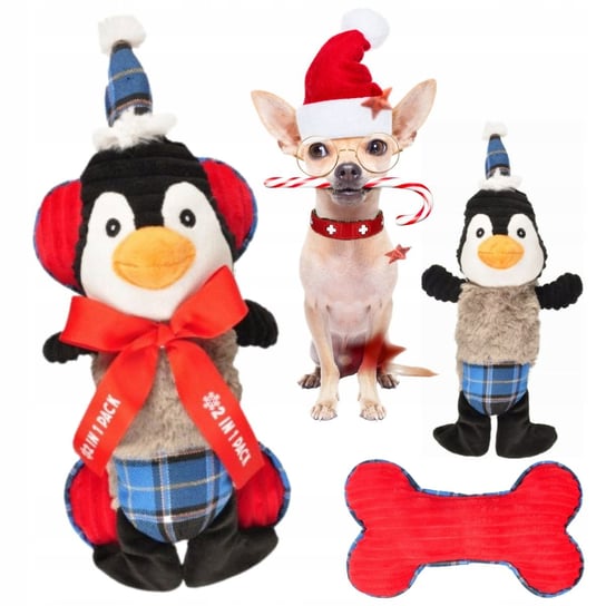 Zabawka Dla Psa Świąteczna 2W1 Pingwin I Kostka Maskotki 2 Sztuki Na Święta Flamingo
