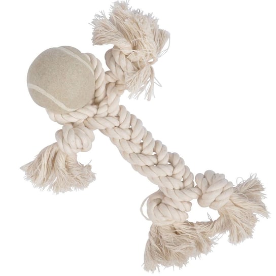 Zabawka dla psa, sznurek z węzłami i piłką, 25 cm, kolor naturalny Love Story