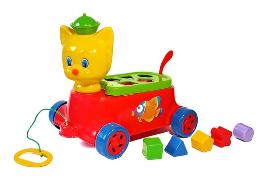 Zabawka do ciągnięcia Kot z klockami, ciągacz z sorterem kształtów Kot Zabawkarstwo Wiesław Suchanek
