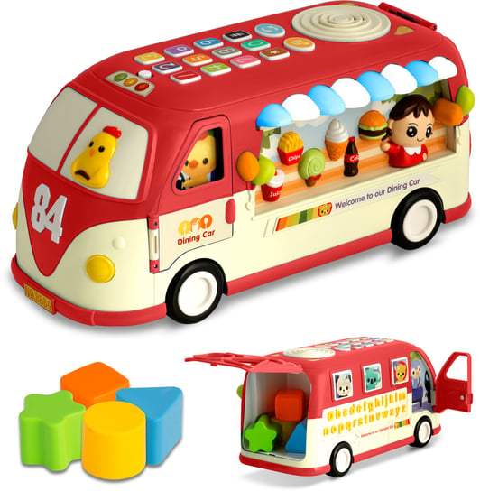 Zabawka interaktywna edukacyjna autobus samochodzik czerwony sorter z muzyką Ricokids Ricokids