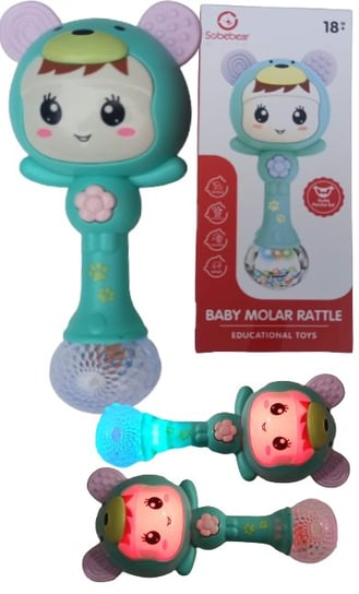 Zabawka sensoryczna MIŚ SobeBear 4w1 GRZECHOTKA GRYZAK MUZYKA LED niemowląt PakaNiemowlaka