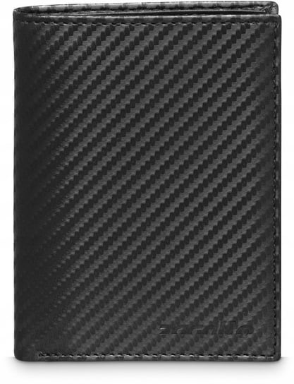 Zagatto, Portfel męski czarny skórzany carbon, portfel z ochrona kart RFID, pionowy portfel w pudełku prezentowym Zagatto