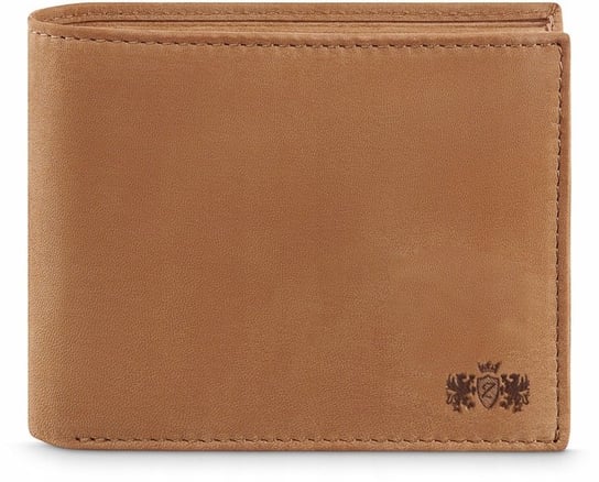 Zagatto, Portfel męski poziomy koniakowy, naturalna skóra licowa z ochroną kart RFID, klasyczny pojemny portfel męski Zagatto