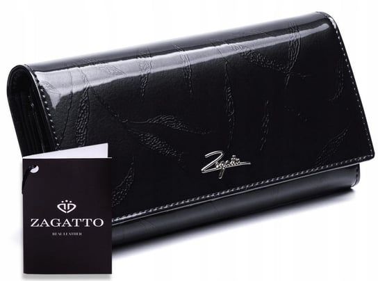 Zagatto, Portfel skórzany damski, czarny, ZG-100-LEAF BLACK Zagatto