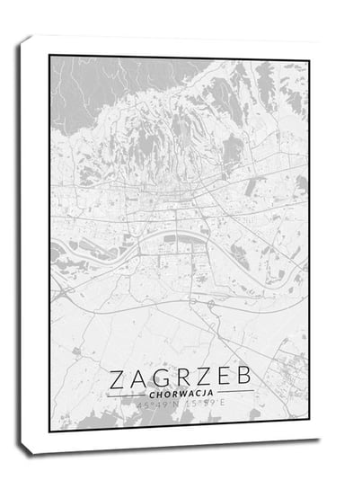 Zagrzeb mapa czarno biała - obraz na płótnie 90x120 cm Galeria Plakatu