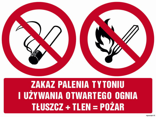 Zakaz Palenia Tytoniu I Używania Otwartego Ognia Tłuszcz + Tlen = Pożar 30 X 22,5 Cm, Pn - Płyta 1Mm Libres Polska Sp LIBRES
