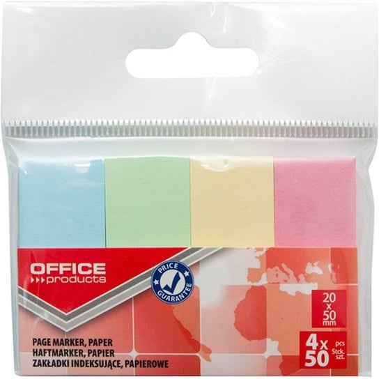 Zakładki indeksujące OFFICE PRODUCTS, papier, 20x50mm, 4x50 kart., zawieszka, mix kolorów pastel Office Products