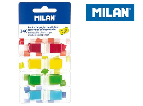 Zakładki indeksy transparentne FLUO 4 kolory, 45x12mm, 140 szt. Milan