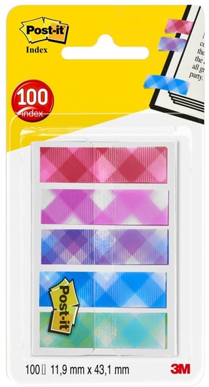 Zakładki Post-it® Mini, mix kolorów z motywem w kratę, 11,9x43,2mm, 5x20zakładek Post-it