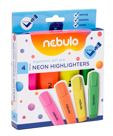 Zakreślacz Nebulo fluorescencyjny neonowy, 4 sztuki Panta Plast