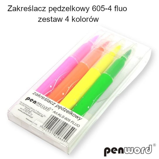 Zakreślacz Pędzelkowy 605-4 Fluo Zestaw 4 Kolorów Penword PENWORD