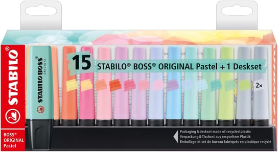 Zakreślacze Stabilo Boss Original Pastel, 15 sztuk z podstawką na biurko Stabilo