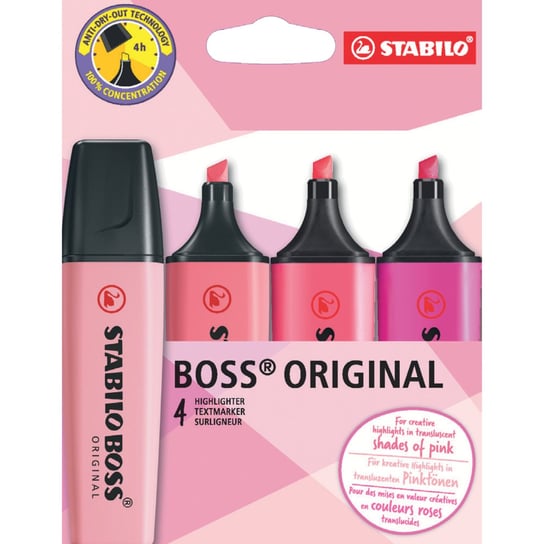 Zakreślacze Stabilo Boss Original, Shades Of Pink, Odcienie Różu, 4 sztuki Stabilo