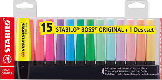 Zakreślacze Stabilo Boss Original z podstawką na biurko, 15 sztuk Stabilo