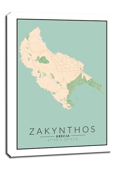 Zakynthos wyspa mapa kolorowa - obraz na płótnie 30x40 cm Galeria Plakatu
