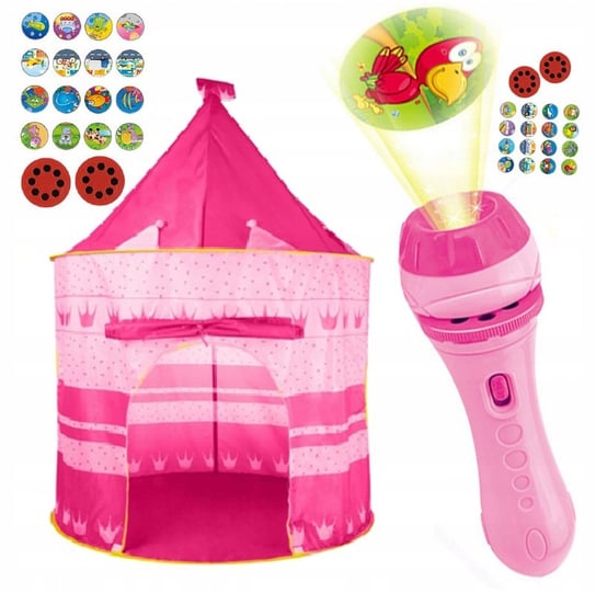 Zamek - namiot dziecięcy różowy, ,,Princess Paradise"" + Projektor w formie latarki + cztery wymienne nakładki do wyświetlania - różowy ,,Pink light'' Inna marka