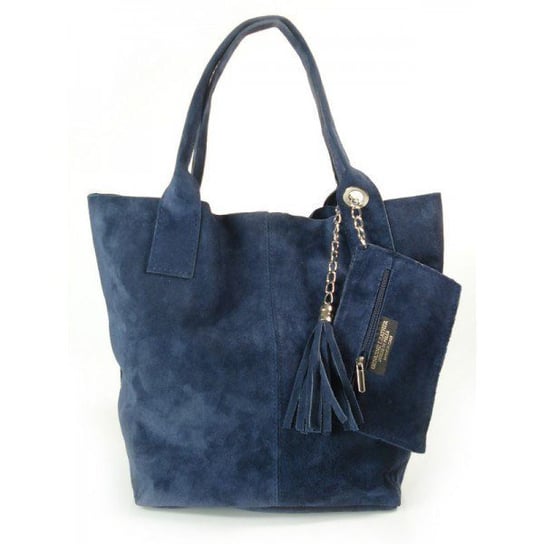 ZAMSZ NATURALNY WŁOSKA TORBA XL A4 SHOPPER BAG SKÓRZANA GRANATOWA W567BS Vera Pelle