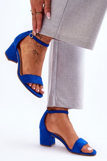 Zamszowe Klasyczne Sandały Na Niskim Obcasie Niebieskie Honeymoon-40 Inna marka